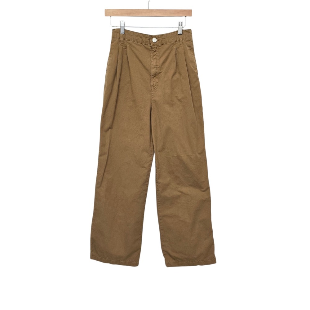 FRAME Camel Brown Pleated Wide Leg Cotton Twill Trousers Pants Size 24 PCH201‎